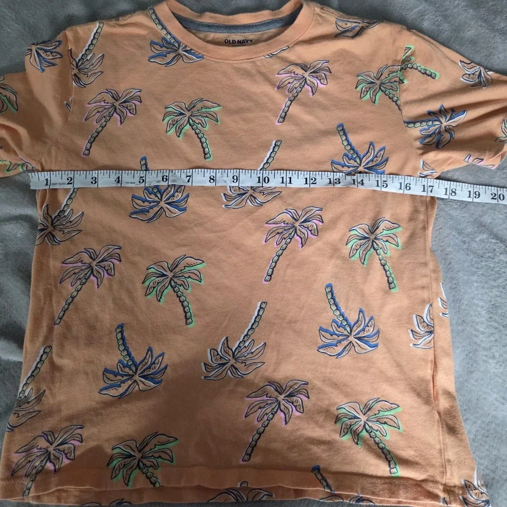 Old Navy Boys Size Large Short Sleeve Crew Neck T Shirt Orange Plam Tree Print